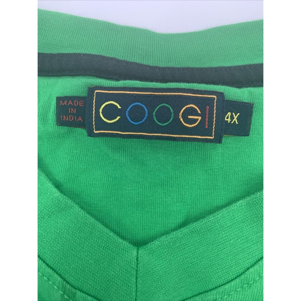 Men's COOGI Short Sleeve V-Neck Shirt Heritage Embroidered Green 4X - Picture 6 of 12